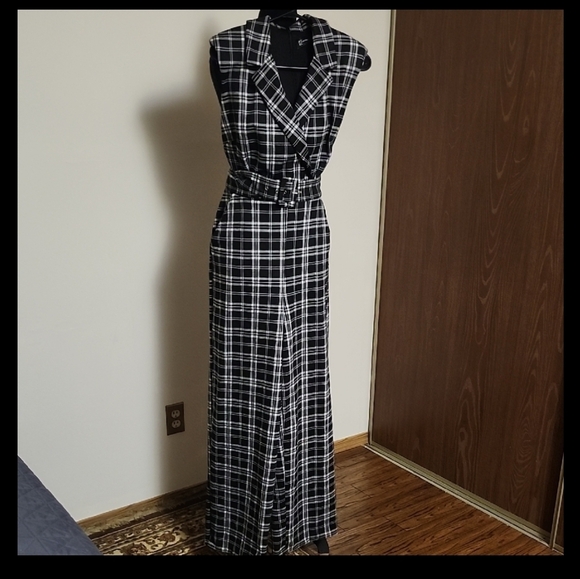 Retro 60s Mod Plaid Sleeveless Criss-Cross Jumpsuit | Wide-Leg | Size Medium - Picture 15 of 15